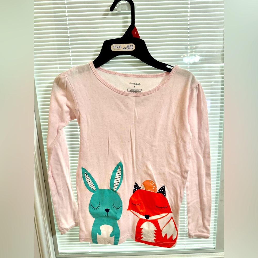 Simple Joys Pink Long Sleeve Tee with Bunny and Fox